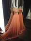 A-line Scoop-Neck Chapel Train Chiffon  Appliqued Elegant Prom Dresses 2784