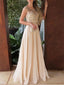 A-line Scoop Neck Floor-Length Chiffon Prom Dresses With Rhine Stones HX00119