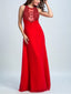 A-line Scoop-Neck  Floor-Length Chiffon Beaded Red Evening Dresses 2902