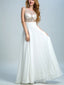 A-line Scoop-Neck Floor-Length Chiffon Beaded White Evening Dresses 2905