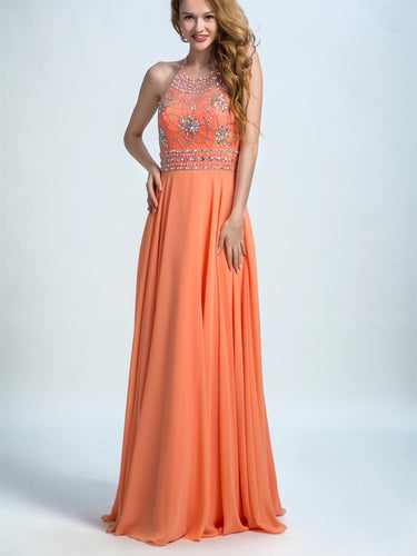 BohoProm prom dresses A-line Scoop-Neck  Floor-Length Chiffon Rhine Stone Sequined Prom Dresses 2901