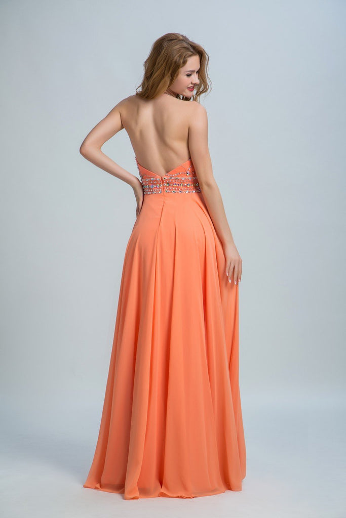 BohoProm prom dresses A-line Scoop-Neck  Floor-Length Chiffon Rhine Stone Sequined Prom Dresses 2901