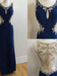 A-line Scoop-Neck Floor-Length Chiffon Royal Blue Prom Dresses With Beading ASD27107