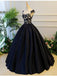 BohoProm prom dresses A-line Scoop-Neck Floor-Length Satin Long Black Prom Dresses HX00111