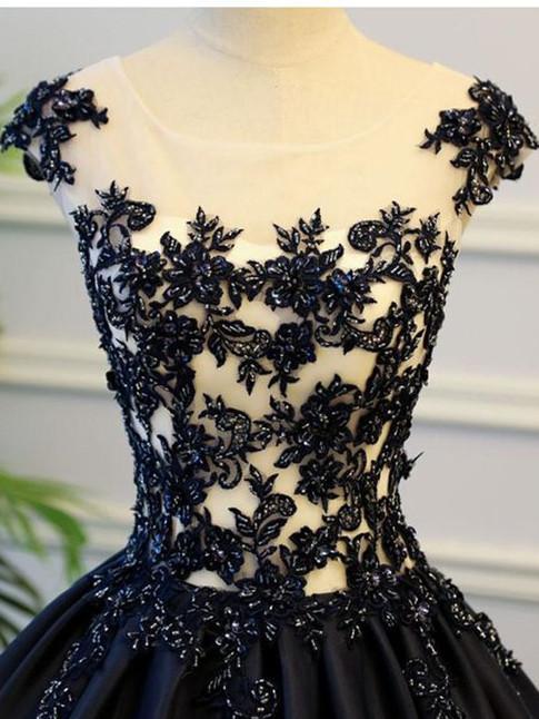 BohoProm prom dresses A-line Scoop-Neck Floor-Length Satin Long Black Prom Dresses HX00111