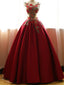 Ball Gown Bateau Floor-length Satin Red Quinceanera Dresses HX00155