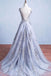 BohoProm prom dresses A-line Scoop-neck Floor-length Tulle Appliqued Gray Prom Dresses HX00149