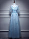 BohoProm prom dresses A-line Scoop-neck Floor-Length Tulle Appliqued Ink Blue Prom Dresses With Butterflies ASD26971
