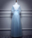 BohoProm prom dresses A-line Scoop-neck Floor-Length Tulle Appliqued Ink Blue Prom Dresses With Butterflies ASD26971