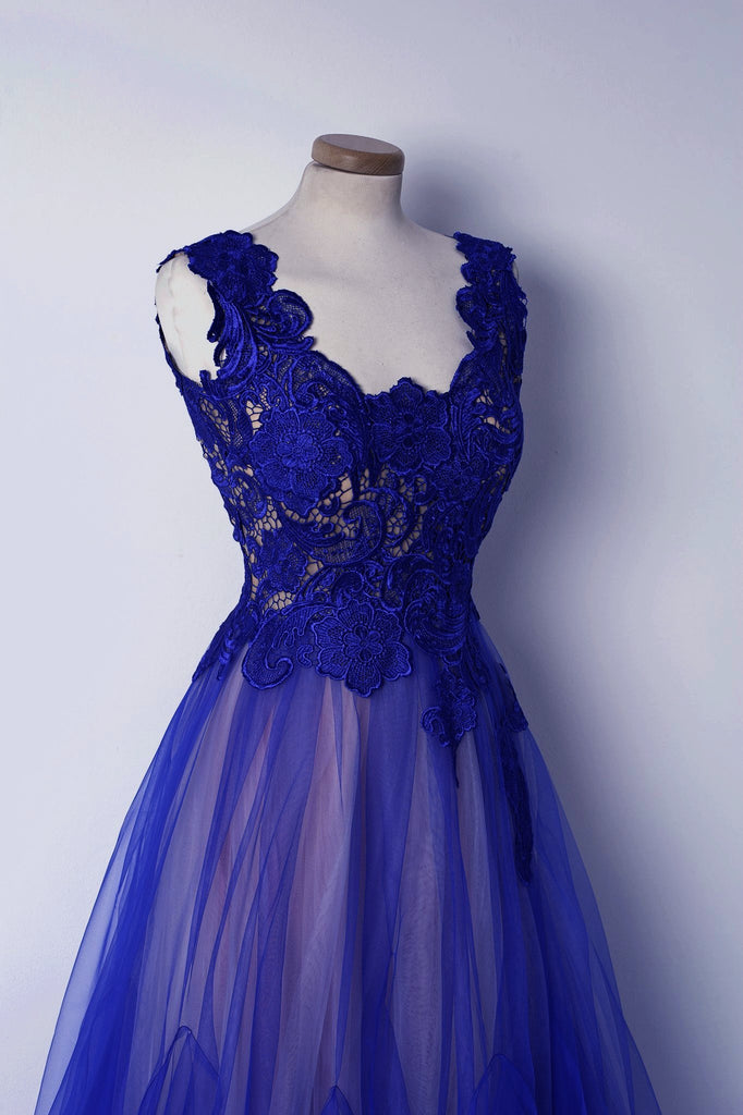 BohoProm prom dresses A-line Scoop Neck Floor-Length Tulle Appliqued Prom Dresses 2820