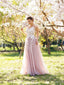 A-line Scoop-Neck Floor-Length Tulle Appliqued Prom Dresses ASD2648