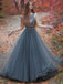 BohoProm prom dresses A-line Scoop-Neck Floor-Length Tulle Gray Prom Dresses HX00108