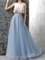 A-line Scoop-neck Floor-Length Tulle Lace Appliqued Beaded Two Piece Prom Dresses ASD26846