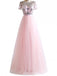 BohoProm prom dresses A-line Scoop Neck Floor-Length Tulle Pink Prom Dresses HX0028