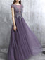 A-line Scoop-Neck Floor-Length Tulle Prom Dresses With Beading HX00174