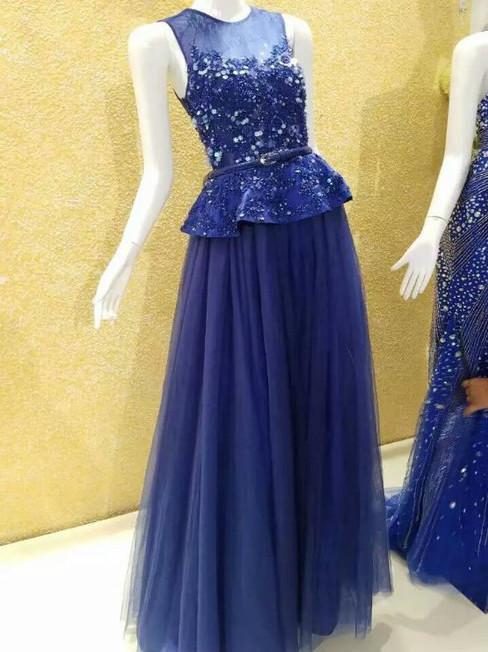 BohoProm prom dresses A-line Scoop-Neck Floor-Length Tulle Prom Dresses With Sequins HX0099