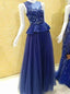 A-line Scoop-Neck Floor-Length Tulle Prom Dresses With Sequins HX0099