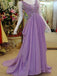 BohoProm prom dresses A-line Scoop-Neck Sweep Train Chiffon Lilac Prom Dresses With Crystal HX0098