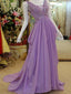 A-line Scoop-Neck Sweep Train Chiffon Lilac Prom Dresses With Crystal HX0098