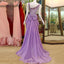 BohoProm prom dresses A-line Scoop-Neck Sweep Train Chiffon Lilac Prom Dresses With Crystal HX0098