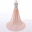 BohoProm prom dresses A-line Scoop-Neck Sweep Train Chiffon Pink Prom Dresses With Rhine Stones HX0083