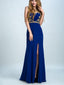 A-line Scoop-Neck Chiffon Rhine Stone  Beaded Royal Blue Evening Dresses 2927