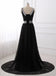 BohoProm prom dresses A-line Scoop-Neck Sweep Train Tulle Black Prom Dresses With Sequins ASD27098