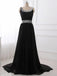 BohoProm prom dresses A-line Scoop-Neck Sweep Train Tulle Black Prom Dresses With Sequins ASD27098