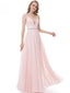 A-line Spaghetti Strap Floor-Length Chiffon Beaded Pink Prom Dress 3115