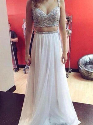 BohoProm prom dresses A-line Spaghetti Strap Floor-Length Chiffon Ivory Prom Dresses HX00138