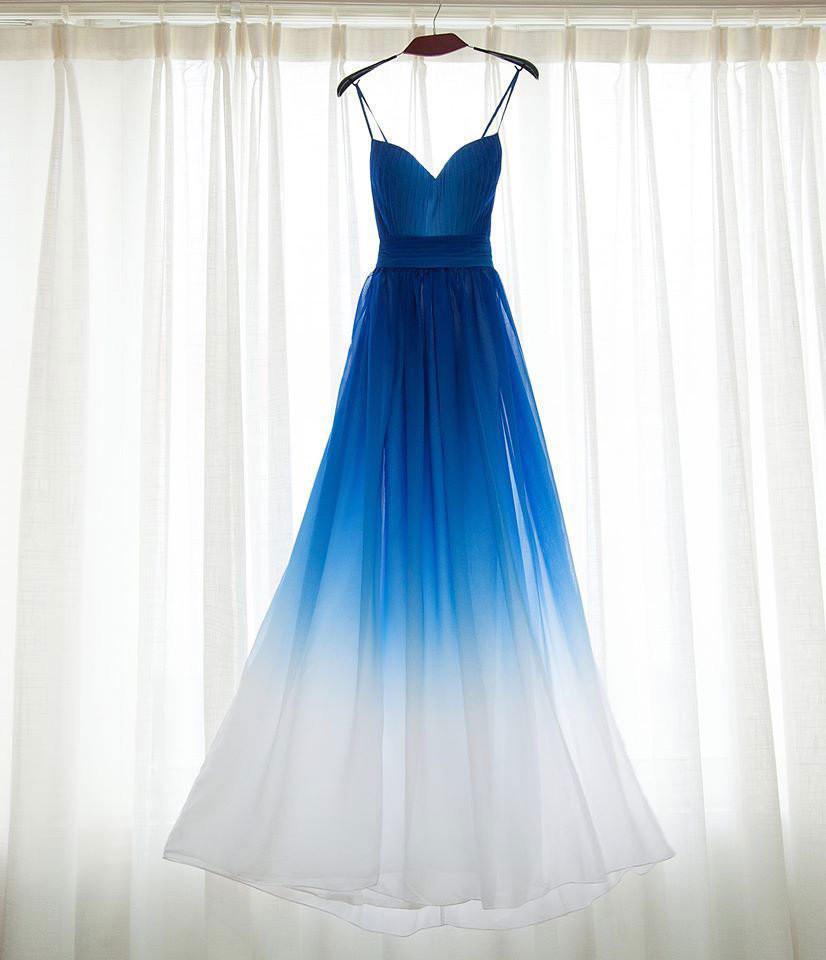 BohoProm prom dresses A-line Spaghetti Strap Floor-length Chiffon Ombre Prom Dresses HX00153