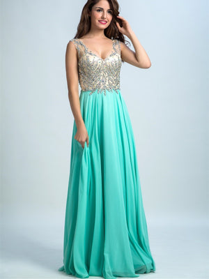 BohoProm prom dresses A-line Spaghetti Strap Floor-Length Chiffon Rhine Stone Prom Dresses 2919