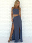 A-line Spaghetti Strap Floor-Length Chiffon Two Piece Prom Dresses HX0077