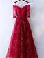 A-line Spaghetti Strap Floor-Length Lace Red Prom Dresses ASD26817