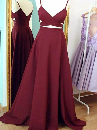 BohoProm prom dresses A-line Spaghetti Strap Sweep Train  Satin Simple  Prom Dresses ASD2502