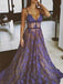 BohoProm prom dresses A-line Spaghetti Strap Sweep Train Tulle Purple Prom Dresses HX00125