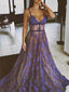 A-line Spaghetti Strap Sweep Train Tulle Purple Prom Dresses HX00125