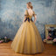 BohoProm prom dresses A-line Square Floor-Length Tulle Appliqued Golden Prom Dresses ASD26774