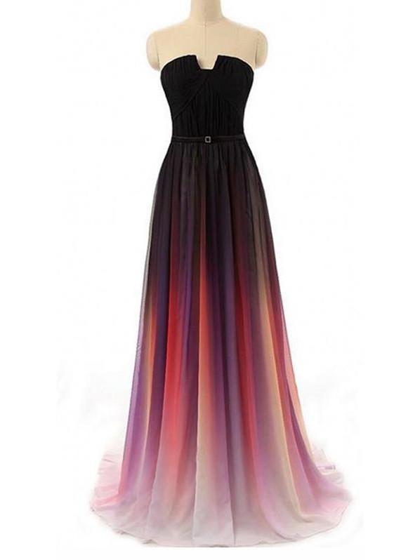 BohoProm prom dresses A-line Straight Across Floor-Length Chiffon Ombre Prom Dresses HX00128