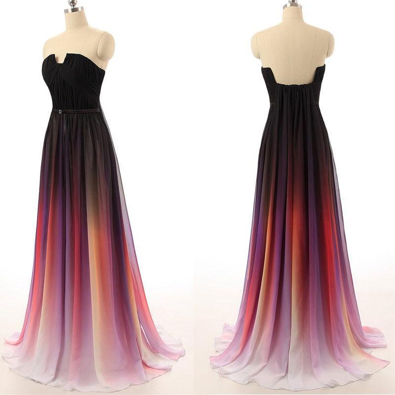 BohoProm prom dresses A-line Straight Across Floor-Length Chiffon Ombre Prom Dresses HX00128