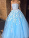 BohoProm prom dresses A-line Straight Across Floor-Length Tulle Appliqued Rhine Stone Prom Dress 3108