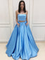 A-line Straight Across Sweep Train Satin  Rhine Stone Two Piece  Prom Dresses 2794