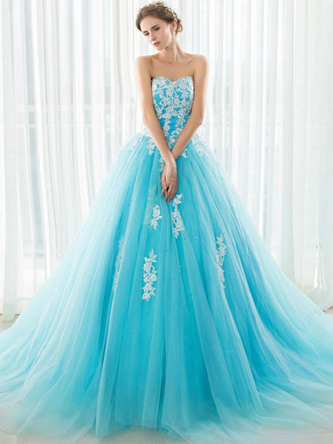 BohoProm prom dresses A-line Sweetheart Chapel Train Tulle Appliqued Beaded Rhinestone Prom Dresses 3014