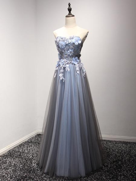 BohoProm prom dresses A-line Sweetheart Floor-Length Tulle Appliqued Beaded Prom Dresses ASD26778