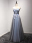 A-line Sweetheart Floor-Length Tulle Appliqued Beaded Prom Dresses ASD26778