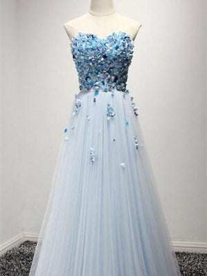 BohoProm prom dresses A-line Sweetheart Floor-Length Tulle Appliqued Prom Dresses ASD26769