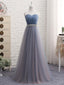 A-line  Sweetheart Floor-Length Tulle Bow Lace up Beaded Prom Dresses 2839