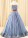 BohoProm prom dresses A-line Sweetheart Floor-Length Tulle Ink Blue Prom Dresses With Rhine Stones ASD26932