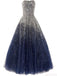 BohoProm prom dresses A-line Sweetheart Floor-Length Tulle Navy Prom Dresses With Sequins HX00134