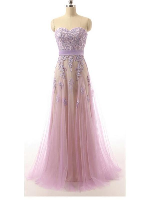 BohoProm prom dresses A-line Sweetheart Floor-Length Tulle Prom Dresses With Appliques HX00129